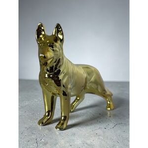 Vintage Gold Ceramic German Shepherd Dog Figurine Japan Mid Century Modern Decor